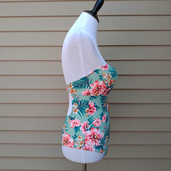 Shade & Shore One-Piece Bikini Green Floral Print NWT Underboob Cut-Out - Picture 11 of 14
